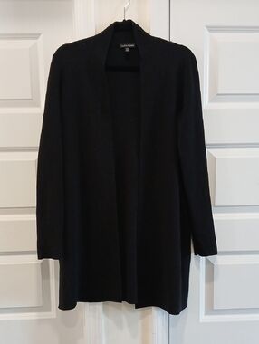 Eileen Fisher 100% Wool Open Front Cardigan Black Size XS